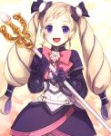  armor blonde_hair drill_hair elise_(fire_emblem_if) fire_emblem fire_emblem_if gloves jurge long_hair looking_at_viewer purple_eyes smile solo staff twin_drills twintails 