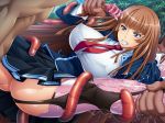  1girl aoi_nagisa_(metalder) ass blue_eyes breasts brown_hair curvy female hetero huge_ass huge_breasts koukawa_asuka lilith-soft long_hair multiple_boys school_uniform shiny_skin skirt sweat taimanin_(series) taimanin_asagi taimanin_asagi_3 taimanin_asagi_battle_arena tentacle you_gonna_get_raped 