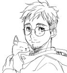  cat christophe_giacometti facial_hair glasses greyscale hood male_focus monochrome mouri smile upper_body yuri!!!_on_ice 