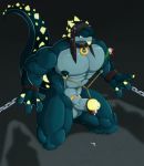  abs anthro balls bdsm blue_scales bondage bound chain claws collar croiyan cum glans glowing green_scales hekar humanoid_penis male muscular muscular_male nipples pecs penis precum scales scalie sex_toy thick_tail vein veiny_penis vibrator yellow_scales 