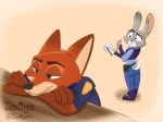  2018 anthro canine clothing disney female fox fur hi_res johnmigleart judy_hopps lagomorph male mammal nick_wilde police_uniform rabbit simple_background uniform zootopia 