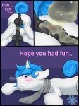  after_sex animal_genitalia anus askfrosty blue_hair blush comic cum cutie_mark duo equine feral frost_bright hair horn male mammal my_little_pony penis puffy_anus purple_eyes scarf text unicorn 