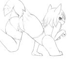  2017 canine clothing female fox looking_at_viewer looking_back mammal pussy raaggu raised_tail simple_background sketch solo torn_clothing white_background 