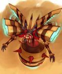  bad_id bad_pixiv_id brown_background digimon highres ikuhana_niiro mechanical_wings no_humans official_art red_eyes solo wasp waspmon wings 