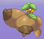  2017 amber_eyes areola armwear banana big_breasts breasts brown_body butt clothed clothing elfdrago eye_roll female flora_fauna food fruit gradient_background green_hair hair hi_res huge_breasts humanoid hyper hyper_breasts leaf_hair looking_up mostly_nude nipples non-mammal_breasts not_furry one_eye_closed open_mouth plant purple_background short_stack simple_background solo standing tami_(elfdrago) thick_thighs 