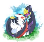  2011 ambiguous_gender anthro black_body blush claws duo fangs feral flower fur grass nintendo open_mouth plant pok&eacute;mon pok&eacute;mon_(species) red_eyes red_fur romantic_couple seviper sitting video_games white_fur zangoose れいお 