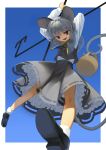  animal_ears basket capelet commentary dowsing_rod grey_hair highres jewelry looking_at_viewer mouse mouse_ears mouse_tail nazrin open_mouth red_eyes short_hair skirt smile solo suna_(s73d) tail touhou 