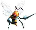  bug byte_(grunty-hag1) commentary creature flying full_body gen_1_pokemon insect looking_away lowres no_humans pokemon pokemon_(creature) realistic red_eyes simple_background solo white_background wings 