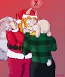  asgore_dreemurr beard blush boss_monster caprine christmas clothing facial_hair female goat hair holidays horn kissing male male/female mammal mistletoe plant santa_claus seachord surprise sweater toriel undertale video_games 