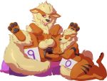  2018 absurd_res alpha_channel animal_genitalia anthro anus arcanine arcy_the_arcanine balls big_balls big_butt butt duo feral gaping hi_res hyper hyper_anus impaledwolf lying mane nintendo on_back one_eye_closed paws pok&eacute;mon pok&eacute;mon_(species) purple_eyes sheath slightly_chubby thick_thighs tongue tongue_out video_games wink 
