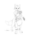 2018 5_fingers beastbehavior belt bottomless canid canid_taur canine canine_taur cheek_tuft chest_tuft claws clothed clothing eyebrows fist fluffy fluffy_tail foulard fox fox_mccloud fox_taur gloves jacket male mammal monochrome nintendo partially_clothed signature simple_background smile solo standing star_fox taur taurification tuft video_games white_background 
