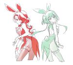  animal_ears bunny_ears bunny_girl bunny_tail cinder_fall commentary cravat emerald_sustrai garters iesupa leotard looking_back multiple_girls pantyhose rwby short_hair_with_long_locks tail wrist_cuffs 