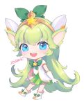  alternate_costume alternate_hair_color alternate_hairstyle blue_eyes fluffy_ears gloves green_hair league_of_legends lulu_(league_of_legends) magical_girl pix_(league_of_legends) pointy_ears staff star_guardian_lulu yordle 