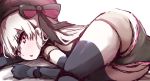  ass bad_id bad_pixiv_id bangs beret black_bow black_gloves black_hat black_legwear black_panties blush bow chestnut_mouth doll_joints elbow_gloves eyebrows_visible_through_hair fate/extra fate_(series) gloves hair_between_eyes hat hat_bow long_hair looking_at_viewer nursery_rhyme_(fate/extra) panties parted_lips red_eyes silver_hair sketch solo thighhighs underwear very_long_hair wada_kazu white_background 
