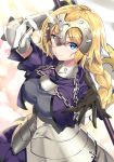  akae_neo armor armored_dress blonde_hair braid capelet chain fate/apocrypha fate/grand_order fate_(series) flag gauntlets headpiece highres jeanne_d'arc_(fate) jeanne_d'arc_(fate)_(all) long_braid long_hair single_braid very_long_hair 