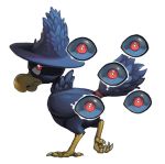  bird claws commentary creature eyes from_behind full_body gen_2_pokemon glowing glowing_eye looking_at_viewer looking_back murkrow no_humans pokemon pokemon_(creature) red_eyes standing standing_on_one_leg transparent_background twarda8 watermark web_address 