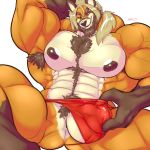  abs anthro armpit_hair balls beard blonde_hair bulge canine clothing danandnite facial_hair fox hair hyper hyper_muscles looking_at_viewer male mammal mostly_nude muscular pecs pubes solo spread_legs spreading teasing underwear 