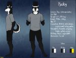  2018 4_toes anthro barefoot black_fur black_nose black_sclera canine claws clothed clothing conditional_dnp dog english_text fur hat husky looking_at_viewer male mammal model_sheet plantigrade ratte smile solo standing text thehuskyk9 thumbs_up toe_claws toes top_hat white_fur yellow_eyes 