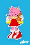 &lt;3 amy_rose blush chili_dog clothing excito eyes_closed female food hedgehog mammal mustard obese overweight red_dress sausage slightly_chubby sonic_(series) suggestive 