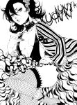  alternate_costume ass black_hair bleach breasts character_name choker cleavage closed_mouth collarbone eyelashes fishnet_legwear fishnets flower greyscale hair_between_eyes hair_flower hair_ornament hand_on_hip high_heels kuchiki_rukia long_skirt long_sleeves looking_at_viewer monochrome rose serious shinigami shirt simple_background skirt skull small_breasts solo striped striped_shirt white_background yangyieva 