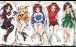  5girls :d ahoge argyle argyle_legwear bangs black_legwear black_skirt blonde_hair blue_eyes blush bobby_socks bow bow_legwear bowtie brown_eyes brown_hair charlotte_izoard child chunyan copyright_name dakimakura dress eyebrows_visible_through_hair glasses gradient_hair green_eyes hair_bow hair_ornament hair_ribbon highres hinatsuru_ai jacket kneehighs long_hair long_sleeves looking_at_viewer low_twintails mizukoshi_mio multicolored_hair multiple_girls necktie no_shoes open_mouth pantyhose parted_bangs red_bow red_eyes red_hair red_neckwear ribbon ryuuou_no_oshigoto! sadatou_ayano shirt short_hair short_shorts shorts sidelocks skirt smile socks sweater tatami towel track_jacket turtleneck turtleneck_sweater twintails v very_long_hair vest white_legwear white_shirt x_hair_ornament yashajin_ai 