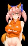  &lt;3 &lt;3_eyes 2016 animal_humanoid bedroom_eyes biting_lip black_background blush bottomless breasts clothed clothing female fox_humanoid hair hair_bow hair_ribbon half-closed_eyes halloween holidays humanoid keyhole_turtleneck navel pigtails pink_hair ribbons seductive simple_background solo sweater twrlare yellow_eyes 