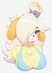  2018 animal_crossing anthro blue_eyes breasts bust_portrait canine cleavage clothed clothing digital_media_(artwork) dog female fusion hair hair_over_eye hi_res isabelle_(animal_crossing) long_hair looking_at_viewer mammal mario_bros nintendo pastelletta portrait rosalina_(mario) shih_tzu simple_background solo super_mario_galaxy video_games 