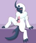  2018 absol animal_genitalia animal_penis balls canine claws darkwufflez digital_media_(artwork) erection feral hi_res knot male mammal masturbation nintendo nude one_eye_closed penile_masturbation penis pink_penis pok&eacute;mon pok&eacute;mon_(species) precum red_eyes semi-anthro sitting solo spread_legs spreading video_games white_mane 