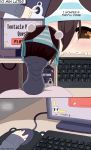  2018 animal_humanoid blush brown_eyes brown_hair clothed clothing comic computer computer_mouse digital_media_(artwork) english_text female hair hanage1 hoodie humanoid inside keyboard looking_at_viewer low_res mammal monitor panties sitting smile solo text underwear underwear_on_head video_games young 