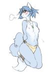  2018 anthro biped black_eyes blue_fur blue_hair blue_tail blush breasts breath canine clothed clothing digital_media_(artwork) female fox front_view fur glacierclear hair hands_behind_back hi_res jewelry kneeling krystal loincloth looking_at_viewer mammal multicolored_fur necklace nintendo nipples pendant pink_nipples short_hair simple_background small_breasts solo star_fox topless two_tone_fur video_games white_background white_fur 