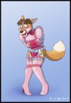  2017 anthro ball_gag bdsm black_nose bondage bound brown_hair bulge canine clothed clothing crossdressing digital_drawing_(artwork) digital_media_(artwork) dipstick_tail dress footwear fox fur gag gagged girly gradient_background hair harness_ball_gag hi_res high_heels john_david_fox legwear male mammal markings multicolored_fur multicolored_tail muzzle_(object) muzzled orange_fur pink_clothing shoes simple_background solo standing straitjacket underwear vir-no-vigoratus 