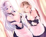  apron arm_guards azur_lane bare_shoulders belfast_(azur_lane) black_dress blue_eyes bra breasts brown_hair chain cleavage closed_eyes closed_mouth collar collarbone commentary_request cross curtains dress dutch_angle elbow_gloves frilled_apron frilled_gloves frills gloves haruka_natsuki indoors large_breasts lingerie long_hair long_sleeves looking_at_viewer maid_apron maid_headdress medium_breasts multiple_girls off_shoulder open_clothes pink_bra sheffield_(azur_lane) shiny shiny_hair short_hair silver_hair sleeve_cuffs smile underwear undressing v-shaped_eyebrows waist_apron white_apron white_gloves window yellow_eyes 