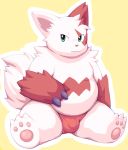  2009 anthro belly bulge clothing green_eyes lako male mammal nintendo overweight overweight_male pok&eacute;mon pok&eacute;mon_(species) simple_background sitting solo underwear video_games zangoose 