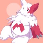  2009 anthro belly lako male mammal nintendo overweight overweight_male pok&eacute;mon pok&eacute;mon_(species) simple_background sitting solo video_games zangoose 