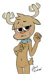  2018 5_fingers anthro antlers bedroom_eyes blush brown_fur cartoon_network cervine collar deer embarrassed featureless_chest female freckles fur half-closed_eyes horn looking_at_viewer mammal navel nude open_mouth penny_fitzgerald pussy pussy_juice seductive solo soulcentinel standing sweat the_amazing_world_of_gumball 