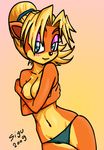  anthro breasts clothed clothing coco_bandicoot crash_bandicoot female half-dressed nipples sigu solo topless 