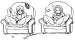  2girls candy fujisaki_rumi highres hime_onizuka himeko hockey_stick kurita monochrome multiple_girls onizuka_hime rumi sket_dance spread_legs 