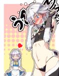  @_@ alternate_costume bandaged_arm bandages bare_shoulders black_legwear black_panties blush breasts check_commentary commentary_request cosplay costume_switch crossover embarrassed enmaided fate/apocrypha fate/grand_order fate_(series) gloves groin heart highres izayoi_sakuya izayoi_sakuya_(cosplay) jack_the_ripper_(fate/apocrypha) jack_the_ripper_(fate/apocrypha)_(cosplay) long_hair maid matsuki_akira multiple_girls open_mouth panties short_hair small_breasts touhou trait_connection underwear 