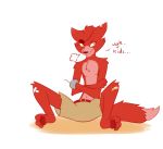  2015 3_toes angry anthro canine chest_tuft claws clothed clothing english_text five_nights_at_freddy&#039;s fox foxy_(fnaf) fur machine male mammal pancak3 pawpads paws red_fur robot simple_background standing text toe_claws toes topless tuft video_games white_background yellow_eyes 