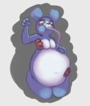  2016 4_fingers anthro belly_inflation blue_fur five_nights_at_freddy&#039;s five_nights_at_freddy&#039;s_2 fur girly green_eyes inflation lagomorph machine male mammal pancak3 rabbit red_cheeks robot simple_background standing toy_bonnie_(fnaf) video_games white_fur 