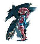  absurd_res alpha_channel amber_eyes breath_of_the_wild female head_tail hi_res humanoid jewelry looking_at_viewer marine melee_weapon mipha nintendo official_art polearm side_view simple_background solo standing the_legend_of_zelda transparent_background trident video_games weapon zora 
