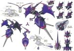  absurd_res action_lines blue_eyes english_text hi_res james_turner model_sheet naganadel nintendo official_art open_mouth pok&eacute;mon pok&eacute;mon_(species) purple_body simple_background text ultra_beast video_games white_background wings 