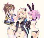  animal_ears ass ass_visible_through_thighs back bare_back bell bell_collar black_panties blonde_hair blue_panties breasts brown_eyes brown_hair bunny_ears cat_ears cleavage collar eyewear_on_head fantasy_earth_zero frilled_sleeves frills green_eyes groin height_difference henshitai_(user_cuvp2733) holding_hands jingle_bell large_breasts long_hair looking_at_another maid_headdress medium_breasts multiple_girls navel one-piece_tan open_mouth outline panties pink_hair ponytail revealing_clothes semi-rimless_eyewear shrug_(clothing) side-tie_panties smile string_panties sunglasses tan tanline thigh_strap twintails under-rim_eyewear underwear white_panties yellow-framed_eyewear 