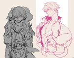  clutching_chest dark_persona fire_emblem fire_emblem:_kakusei fire_emblem_heroes gimurei highres kohiu male_focus male_my_unit_(fire_emblem:_kakusei) my_unit_(fire_emblem:_kakusei) nipples pectorals red_eyes robe simple_background sketch solo tan_background 