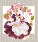  :d alternate_costume apron bad_id bad_twitter_id blush bunny enmaided eyebrows_visible_through_hair food fruit full_body hair_bobbles hair_ornament heart heart_hands highres jumping kantai_collection kona_(mmmkona) long_hair maid maid_apron maid_headdress necktie open_mouth petticoat pink_eyes pink_hair red_neckwear sazanami_(kantai_collection) smile solo strawberry twintails white_apron wrist_cuffs 