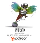  2016 angry avian ball_and_chain bird black_eyes bottomless brown_feathers claws clothed clothing cryptid-creations feathered_wings feathers feral flying green_feathers hat humor parakeet parrot pun simple_background solo white_background white_feathers wings 