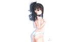  ass black_eyes black_hair breast_grab idolmaster idolmaster_shiny_colors infinote kazano_hiori long_hair no_bra panties signed underwear white 