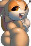  2018 anthro bedroom_eyes big_butt buckteeth butt clothing cream_the_rabbit digital_media_(artwork) eyelashes female floppy_ears gloves half-closed_eyes hi_res lagomorph lips looking_back mammal mostly_nude open_mouth orange_eyes rabbit seductive simple_background solo sonic_(series) teeth thick_thighs tongue white_background wide_hips xylas 
