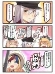  4girls :d beret blonde_hair blue_eyes blue_hair braid closed_eyes comic commandant_teste_(kantai_collection) commentary crown drooling french_braid gangut_(kantai_collection) grin hair_between_eyes hat ido_(teketeke) iowa_(kantai_collection) kantai_collection long_hair mini_crown multicolored_hair multiple_girls open_mouth peaked_cap red_hair remodel_(kantai_collection) scar sexually_suggestive smile sparkle speech_bubble streaked_hair translated warspite_(kantai_collection) white_hair white_hat yellow_eyes 