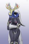  2018 ambiguous_fluids anthro anthrofied antlers arceus areola big_breasts blue_eyes breasts duo female from_behind_(disambiguation) gradient_background hi_res horn legendary_pok&eacute;mon male male/female nintendo nipples nude penis pink_areola pok&eacute;mon pok&eacute;mon_(species) pussy sex simple_background smile standing testowepiwko thigh_sex video_games xerneas 